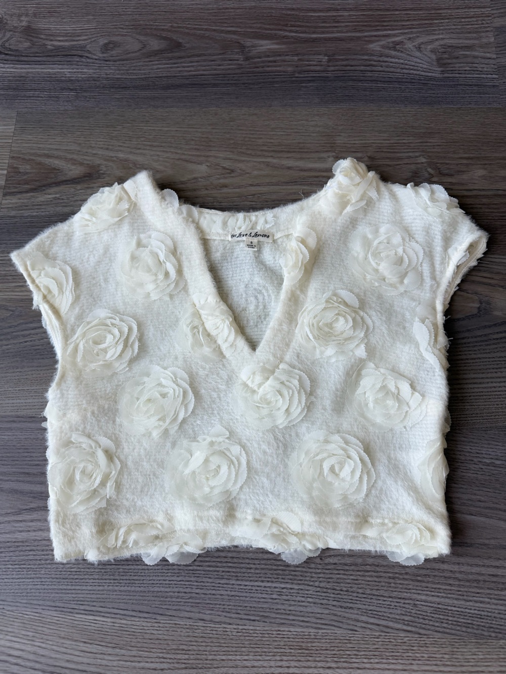 For Love & Lemons Cream Floral Appliqué Crop Top